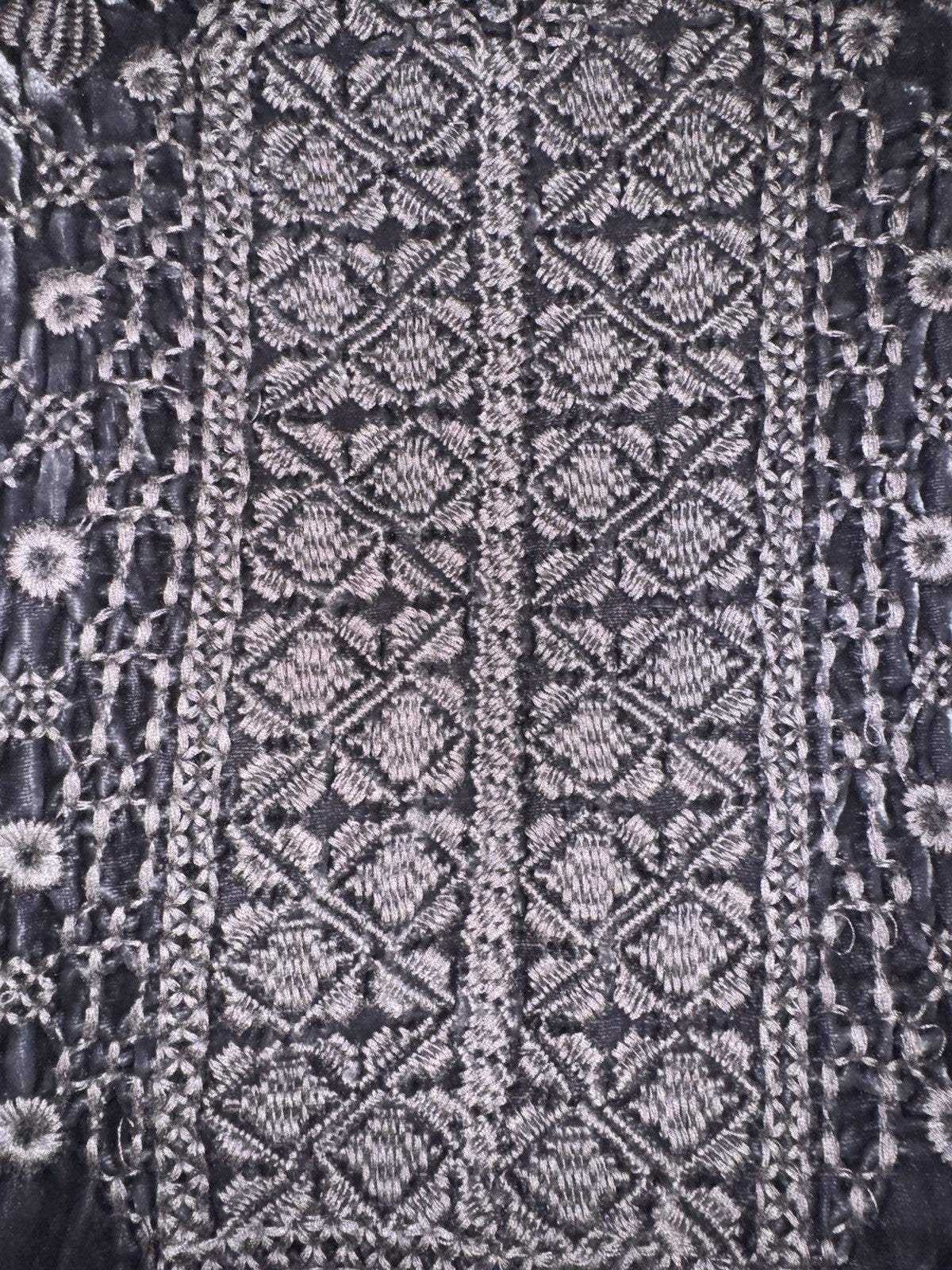 Johnny Was L Large Grey Velvet Tunic Top Blouse  Tonal Embroidery Shirt Johnny Was