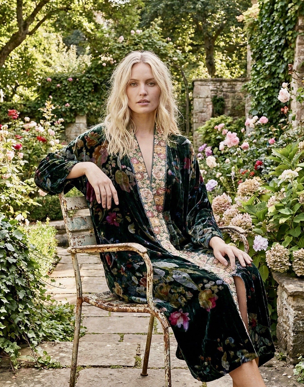 Johnny Was 1X Velvet & Silk Kimono Wrap REVERSIBLE Jewel Tones Floral Jacket Johnny Was