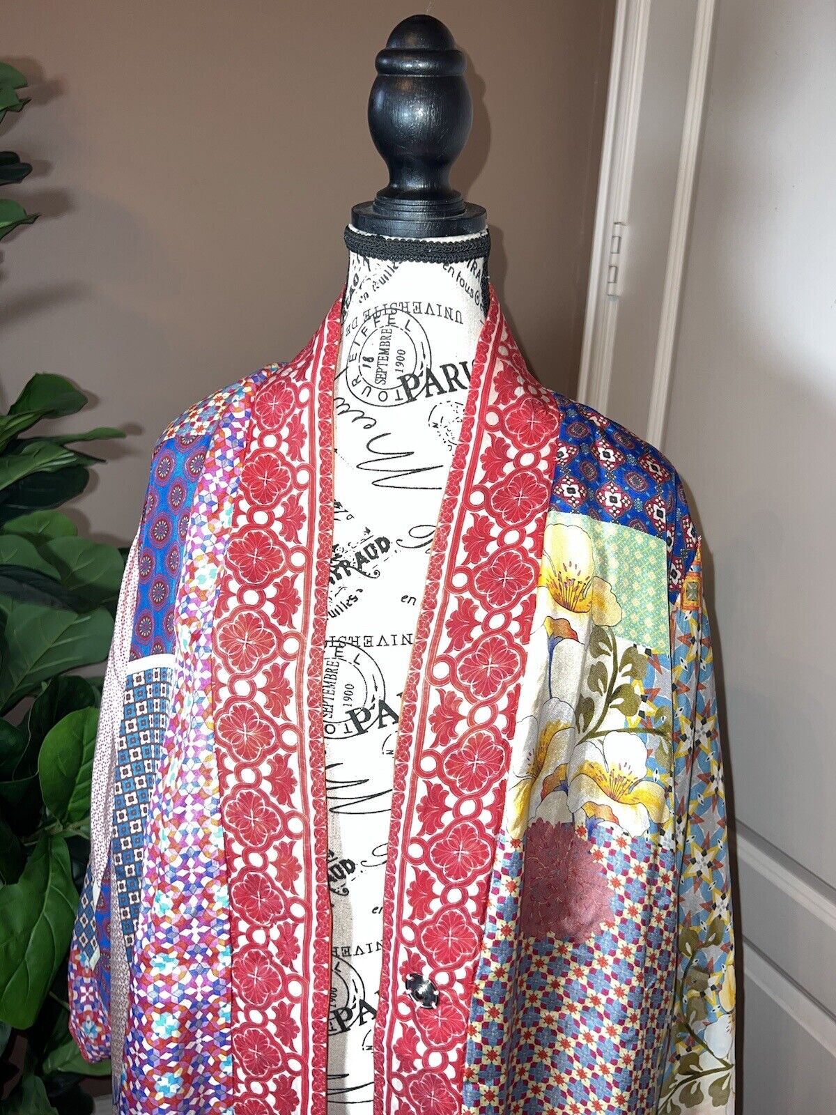 Johnny Was Silk REVERSIBLE Floral Kimono  XL 1X Embroidered & Pockets