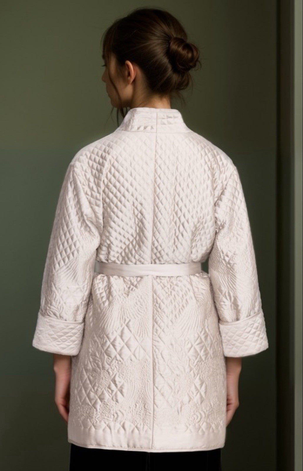 Johnny Was XL Ivory Quilted Jacket Dressy Field Coat Belted Button Up - Boho Beauty Boutique