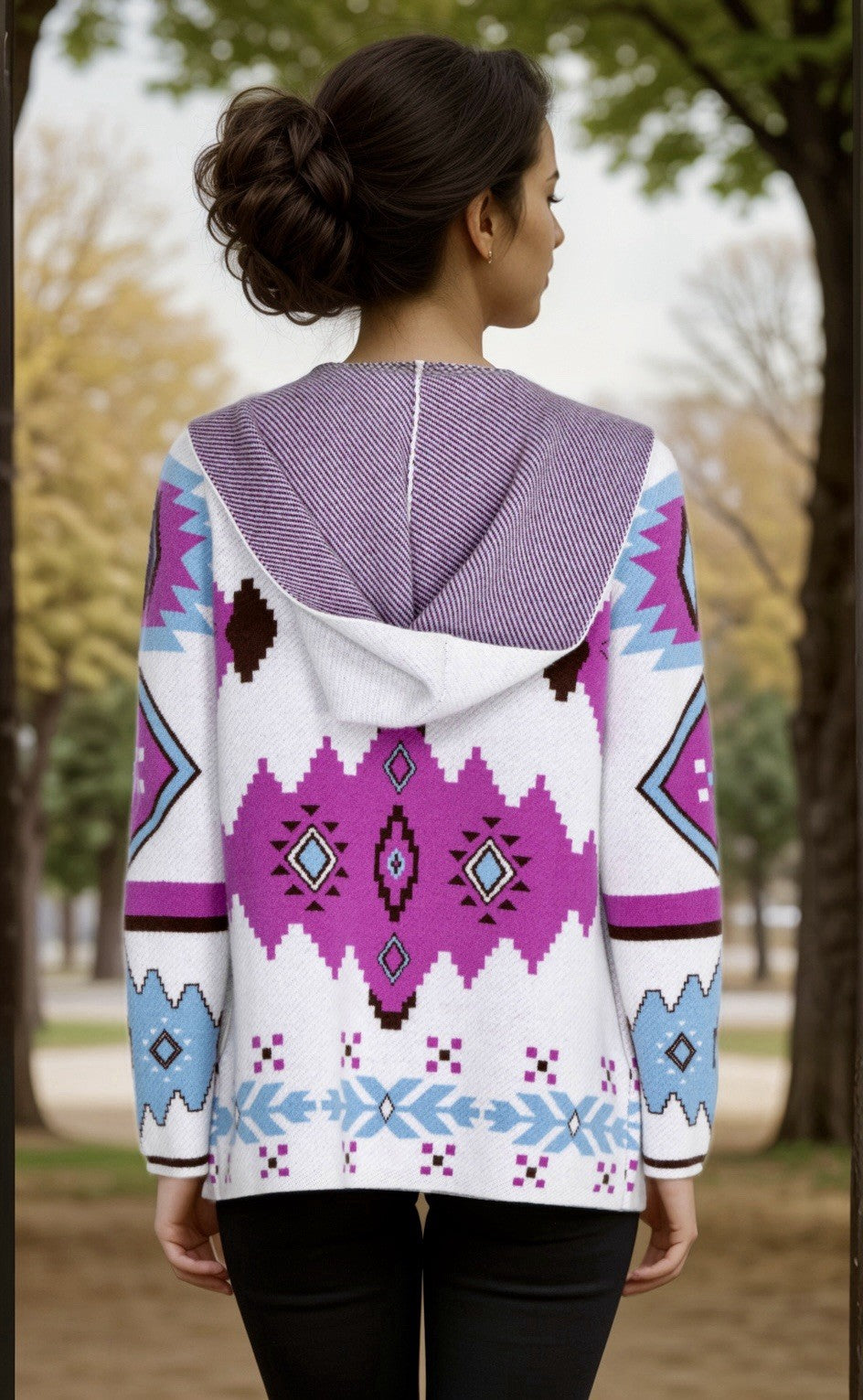 Johnny Was L White Purple & Blue Cashmere & Wool Cardigan Sweater Wrap $478 Johnny Was