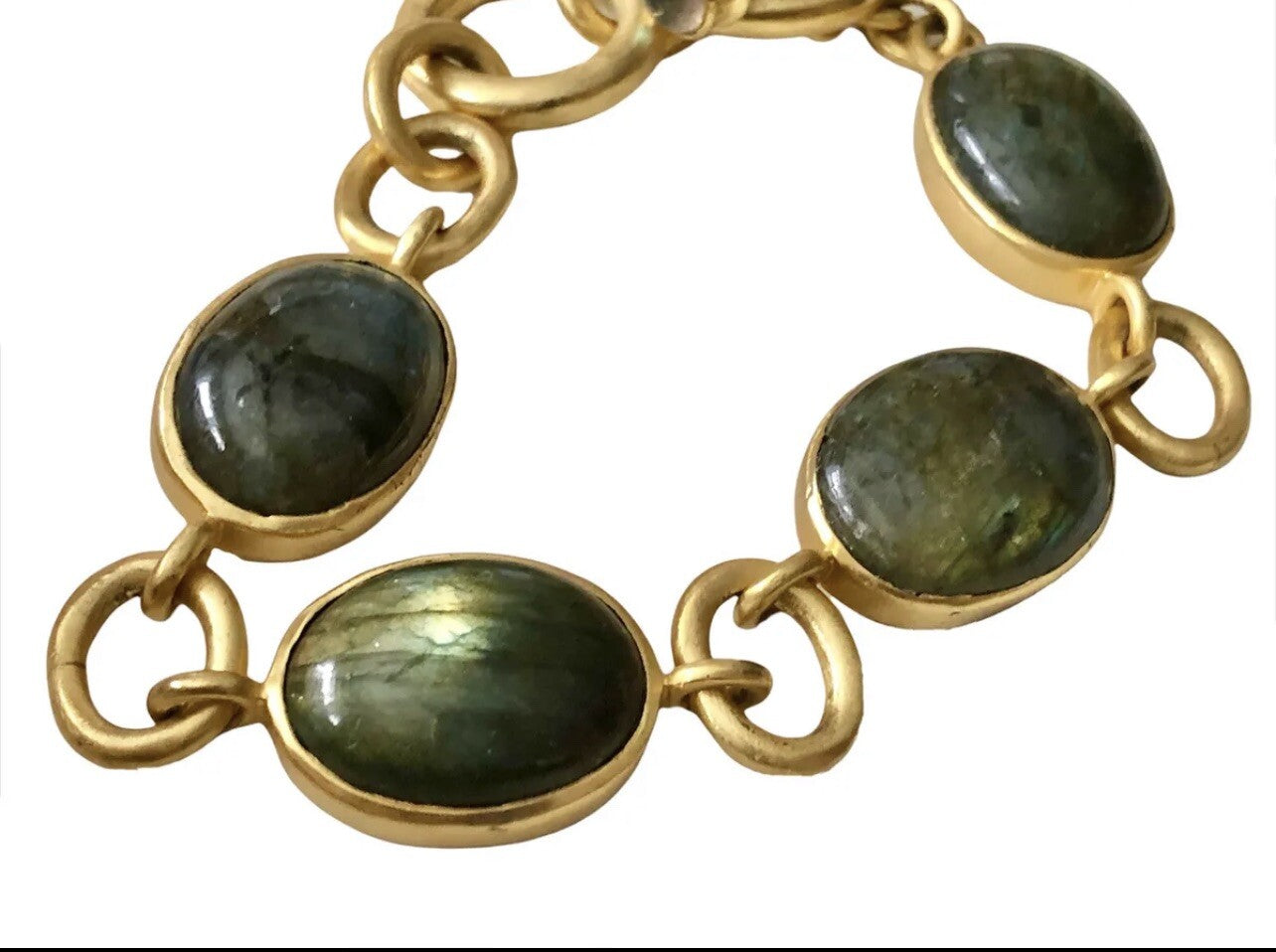 New Julie Vos Calypso Real Labradorite Toggle Link Bracelet 24K Gold Plated Julie Vos