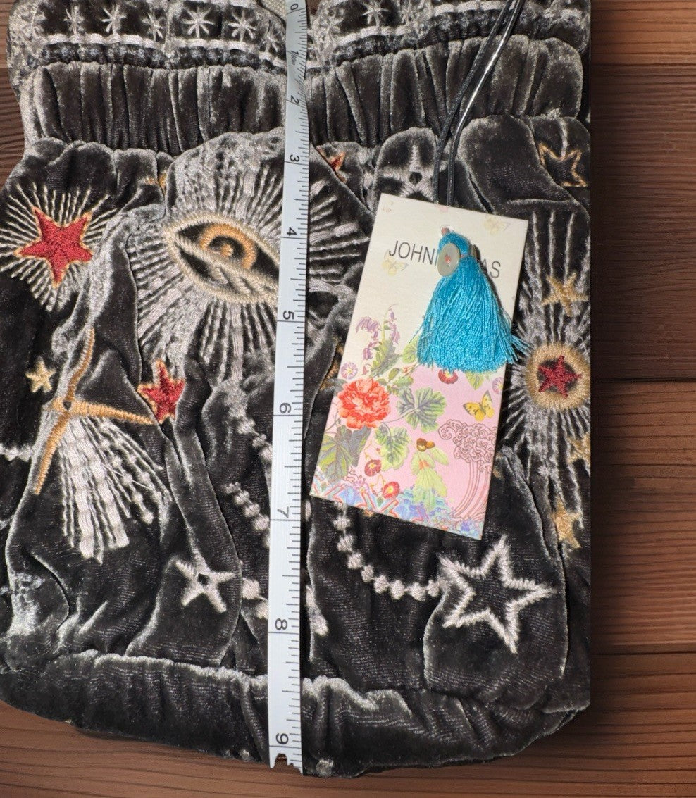 Johnny Was Brown Velvet Bucket Bag Purse Tote Embroidered Celestial Johnny Was