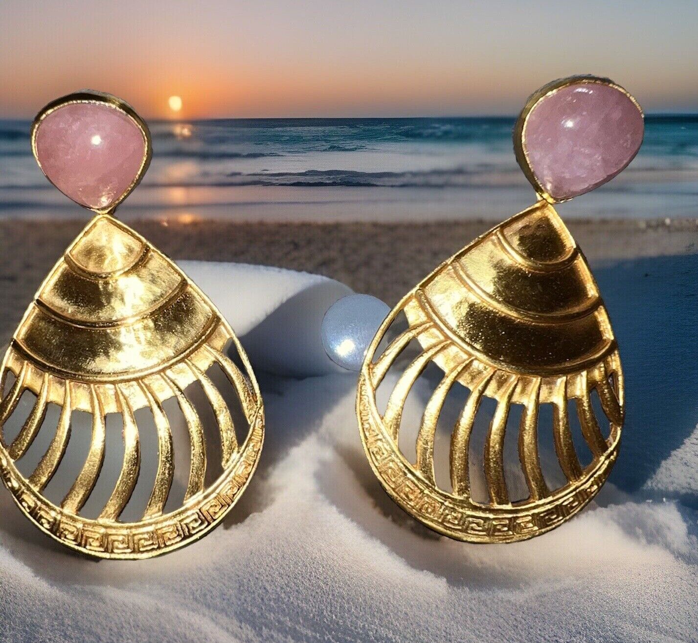 Julie Vos Pink Quartz 24K Gold Plated Earrings Gorgeous