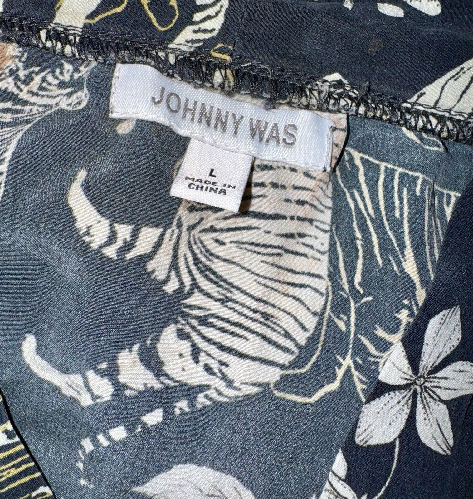 Johnny Was L 100% Silk KIMONO Black Tiger Print Cats Duster Lightweight Jacket Johnny Was