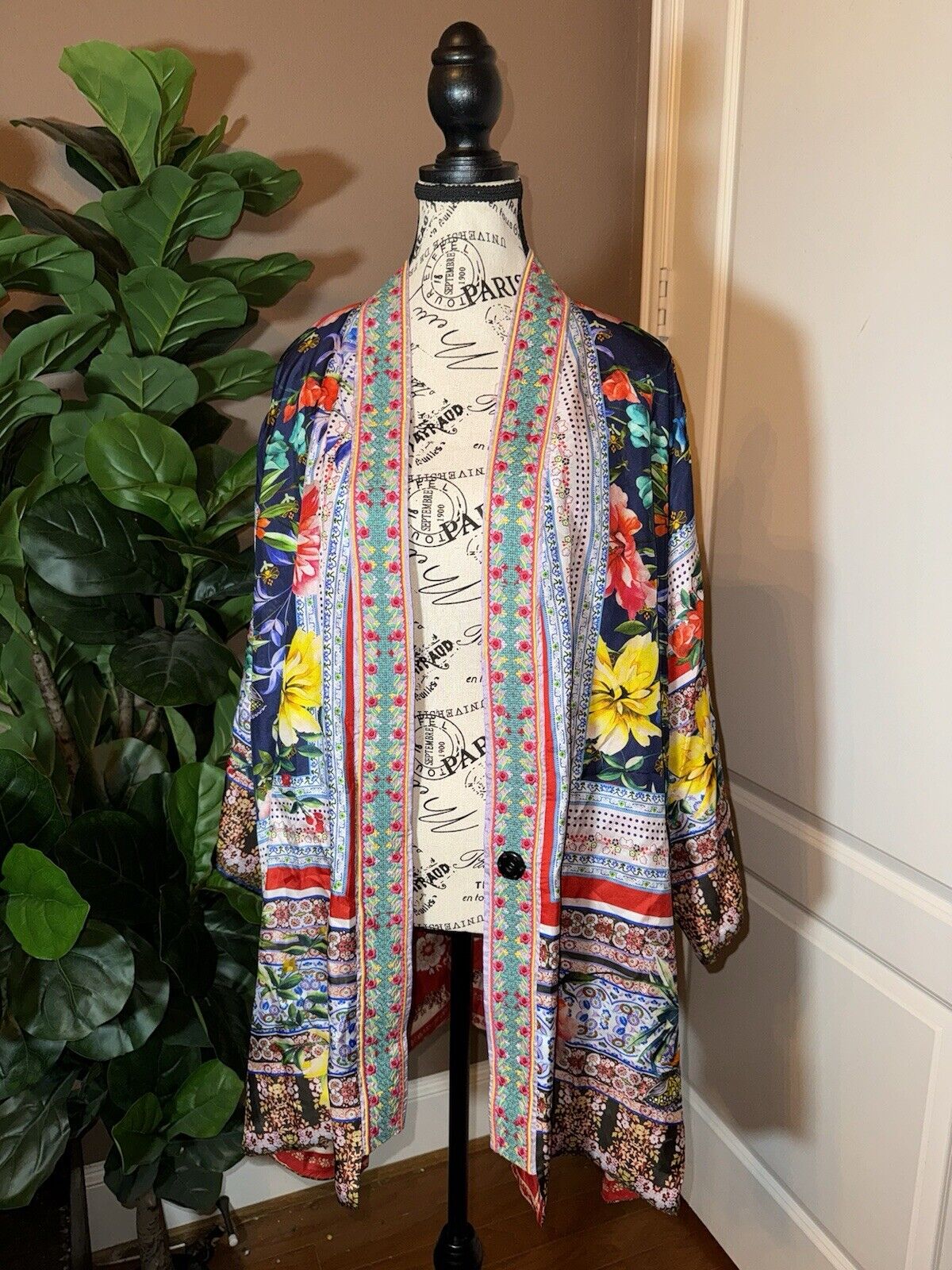 Johnny Was 2X 2XL 100% Silk REVERSIBLE Kimono Top Jacket Wrap Cardigan