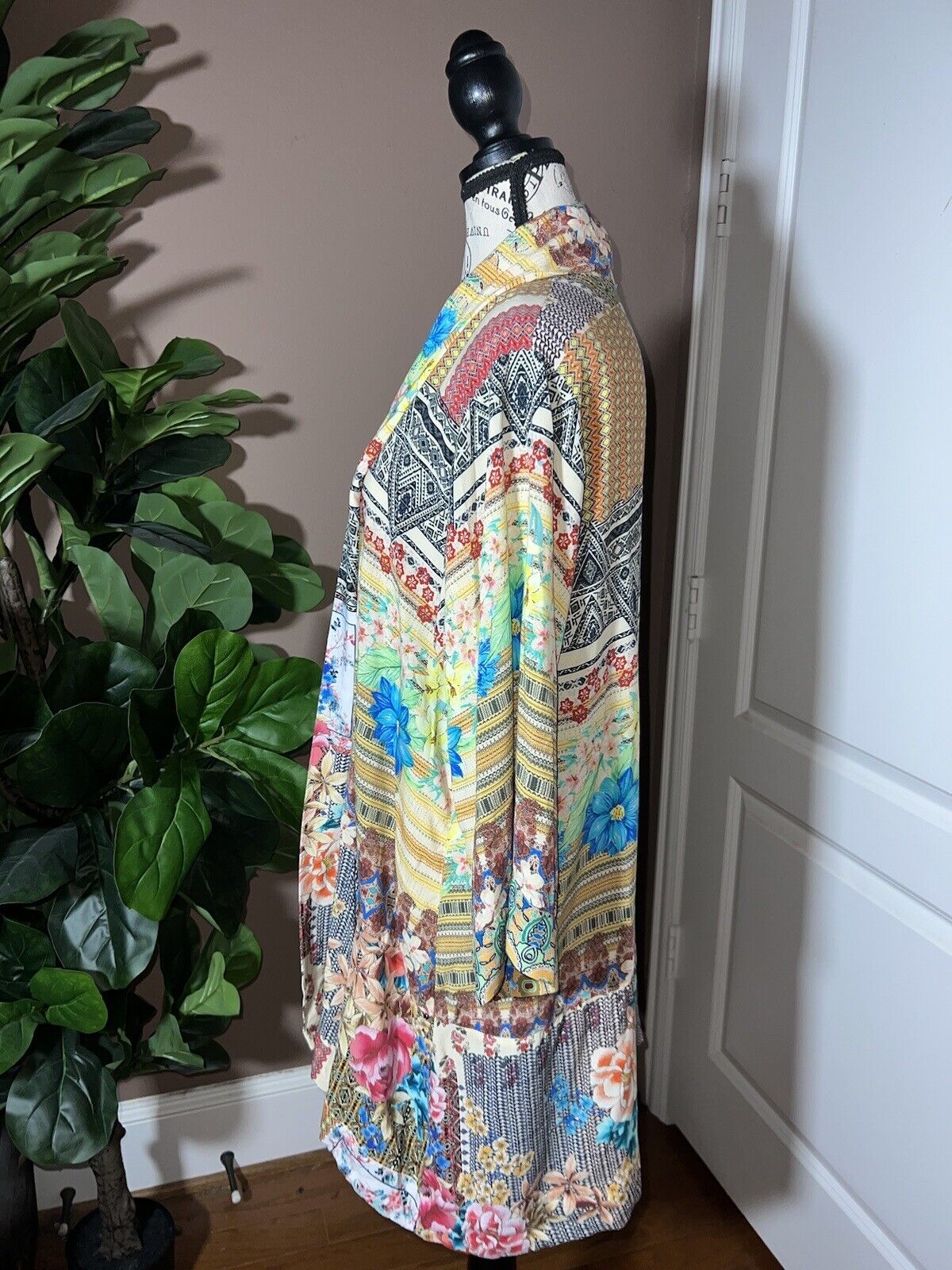 Johnny Was Patchwork Floral Kimono Sz XL 1X Soft & Flowy Wrap Jacket Top