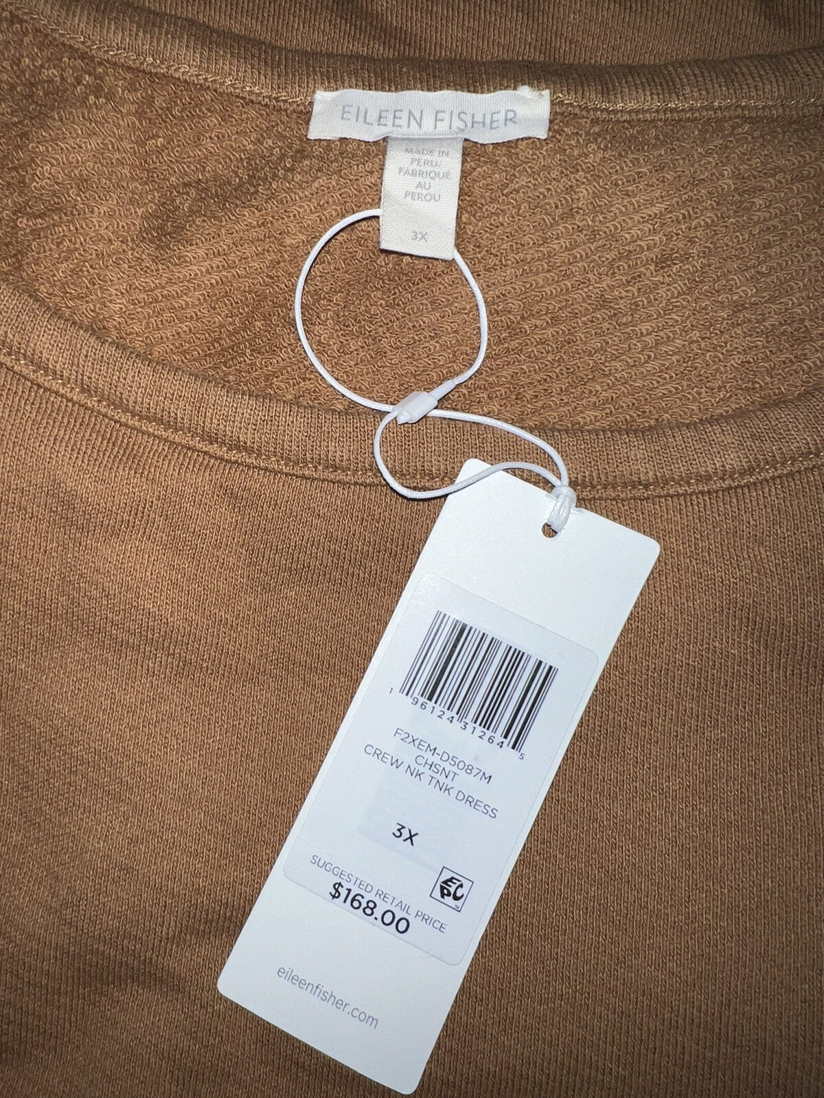 Eileen Fisher SOFT Crew Neck Sleeveless Tank Dress Chestnut Color Sz 3x Eileen Fisher