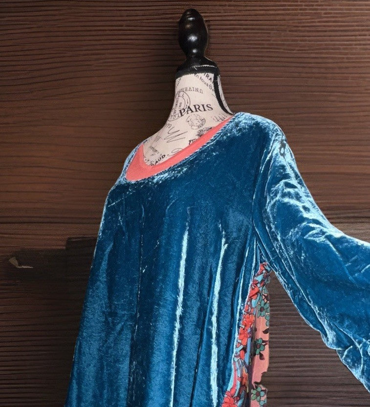 2 pc Johnny Was Large Teal Blue Velvet & Silk Tunic Top FREE Matching Undershirt Johnny Was