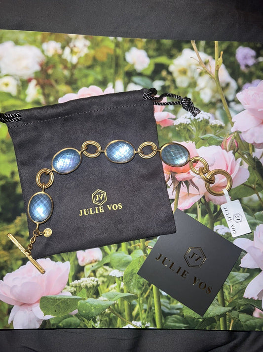 Julie Vos Chalcedony Blue Toggle Link Bracelet 24k Gold Plates Julie Vos