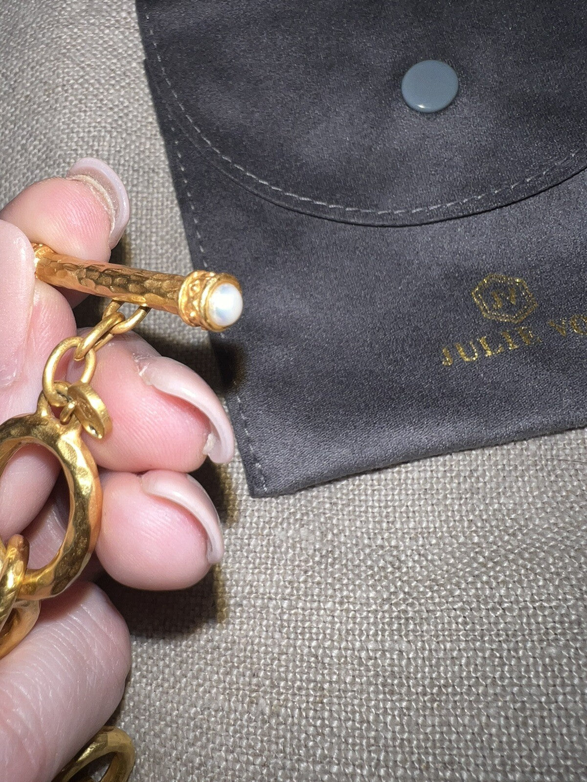 Julie Vos 24k Gold Plated Toggle Chain Link Bracelet PEARL END CAPS Julie Vos