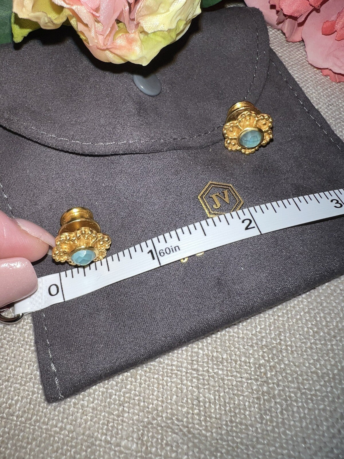 Julie Vos Iridescent Blue Stud Flower Earrings 24k Gold Plated   CLASSIC Julie Vos