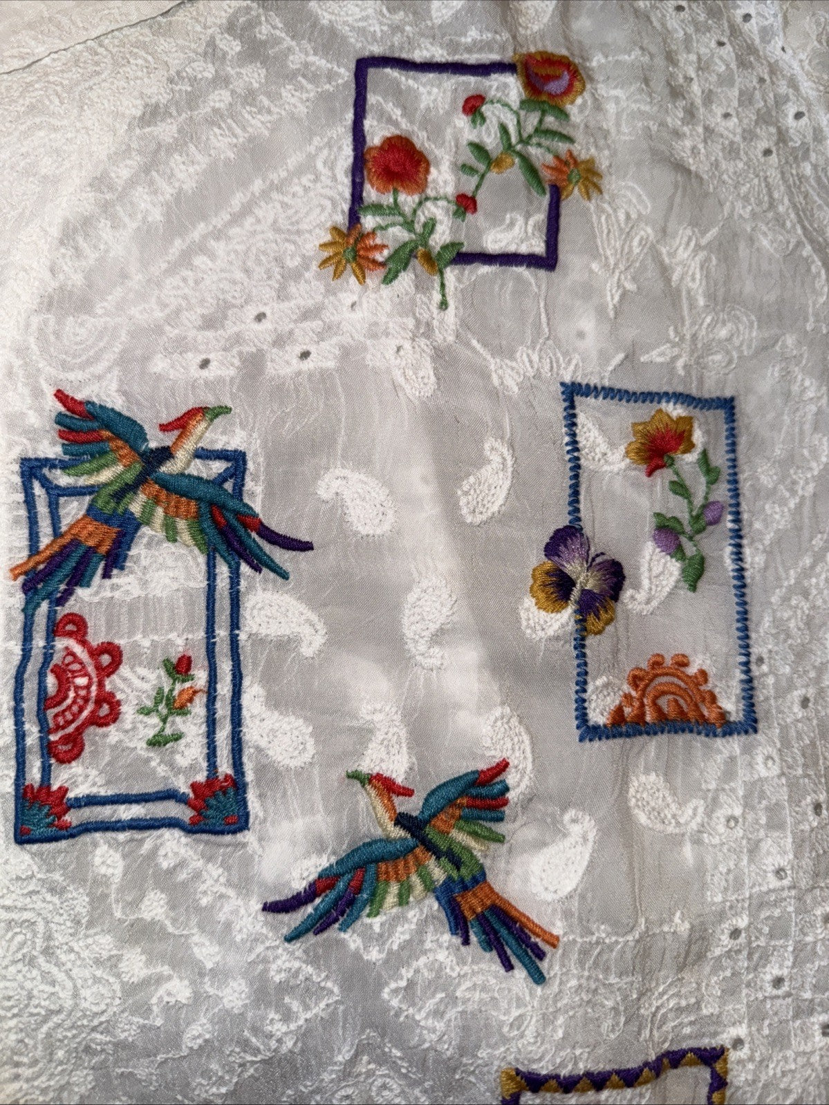 Johnny Was 1X Plus White Cotton Button Up Shirt Tunic Top Blouse Embroidered Johnny Was