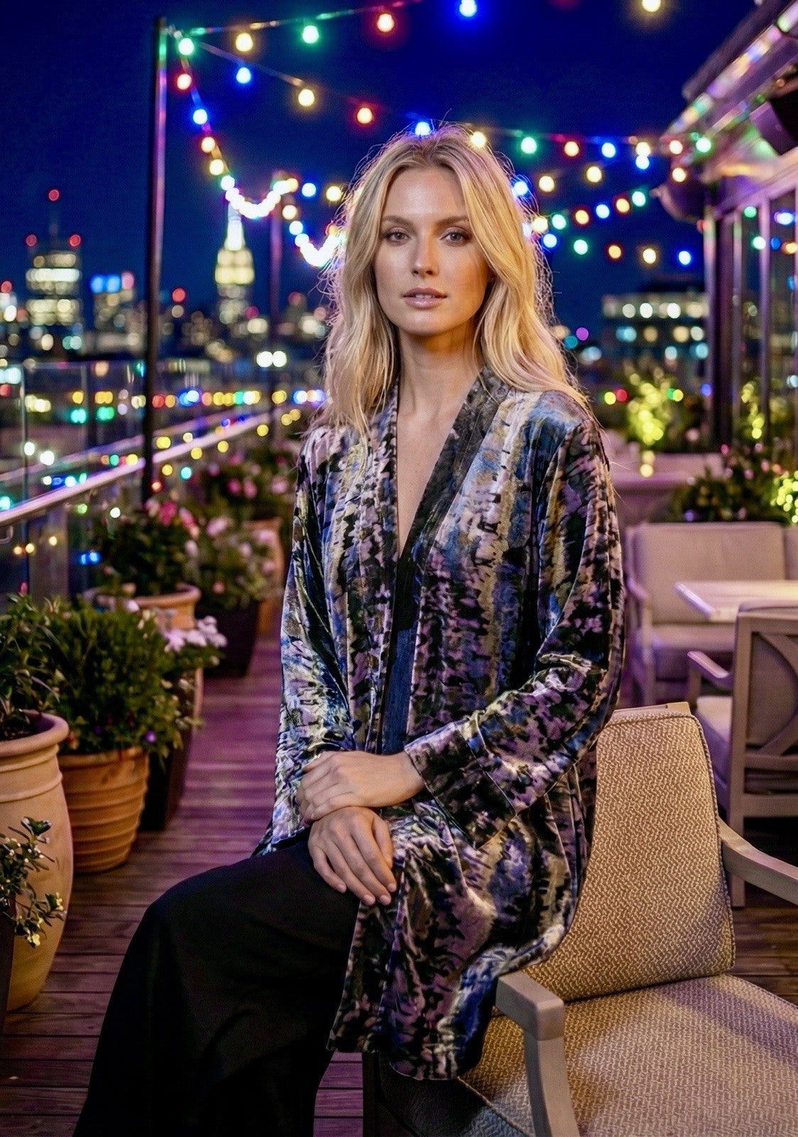 Johnny Was M Velvet Silk Lined Kimono Wrap Jacket Purple Blue Gold Artsy BOHO Johnny Was