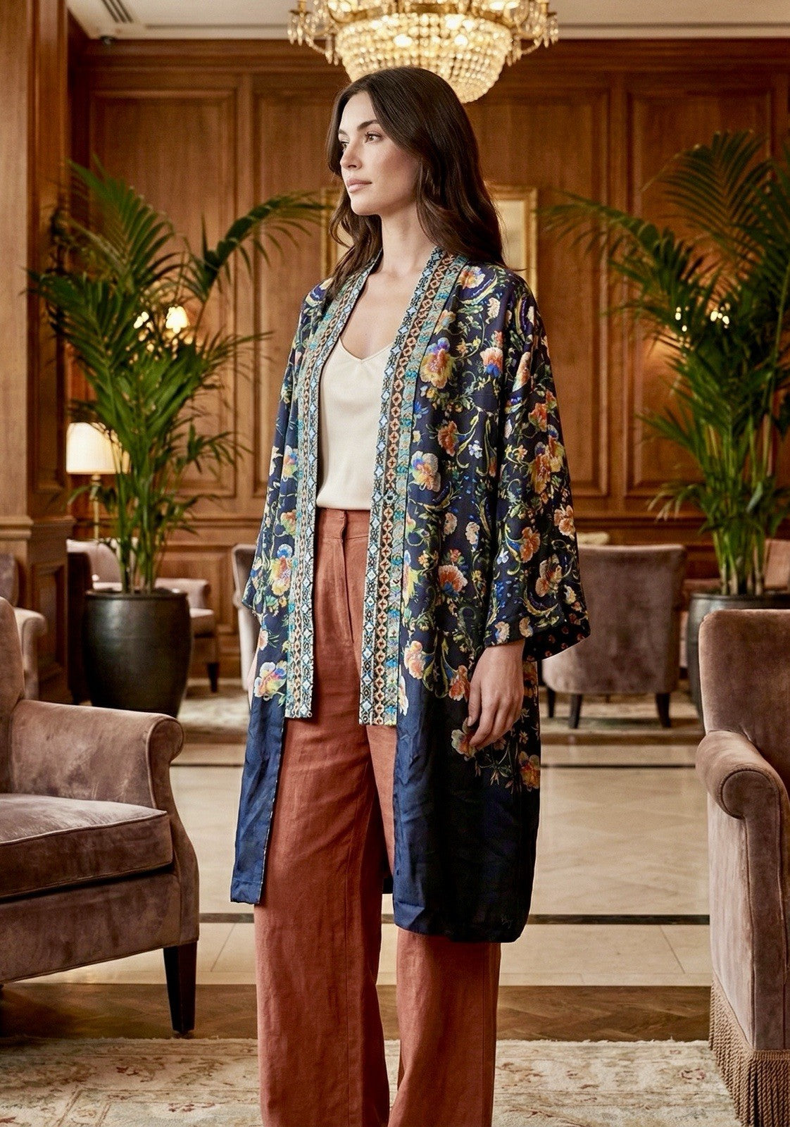 Johnny Was Large Velvet & Silk Kimono Wrap REVERSIBLE Jewel Tones Jacket Johnny Was