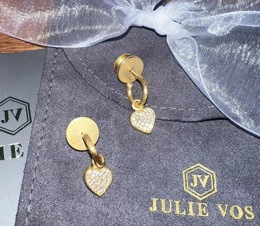 Julie Vos New Pave Heart Hoop & Charm Earrings 24k Gold Plated & CZ Julie Vos