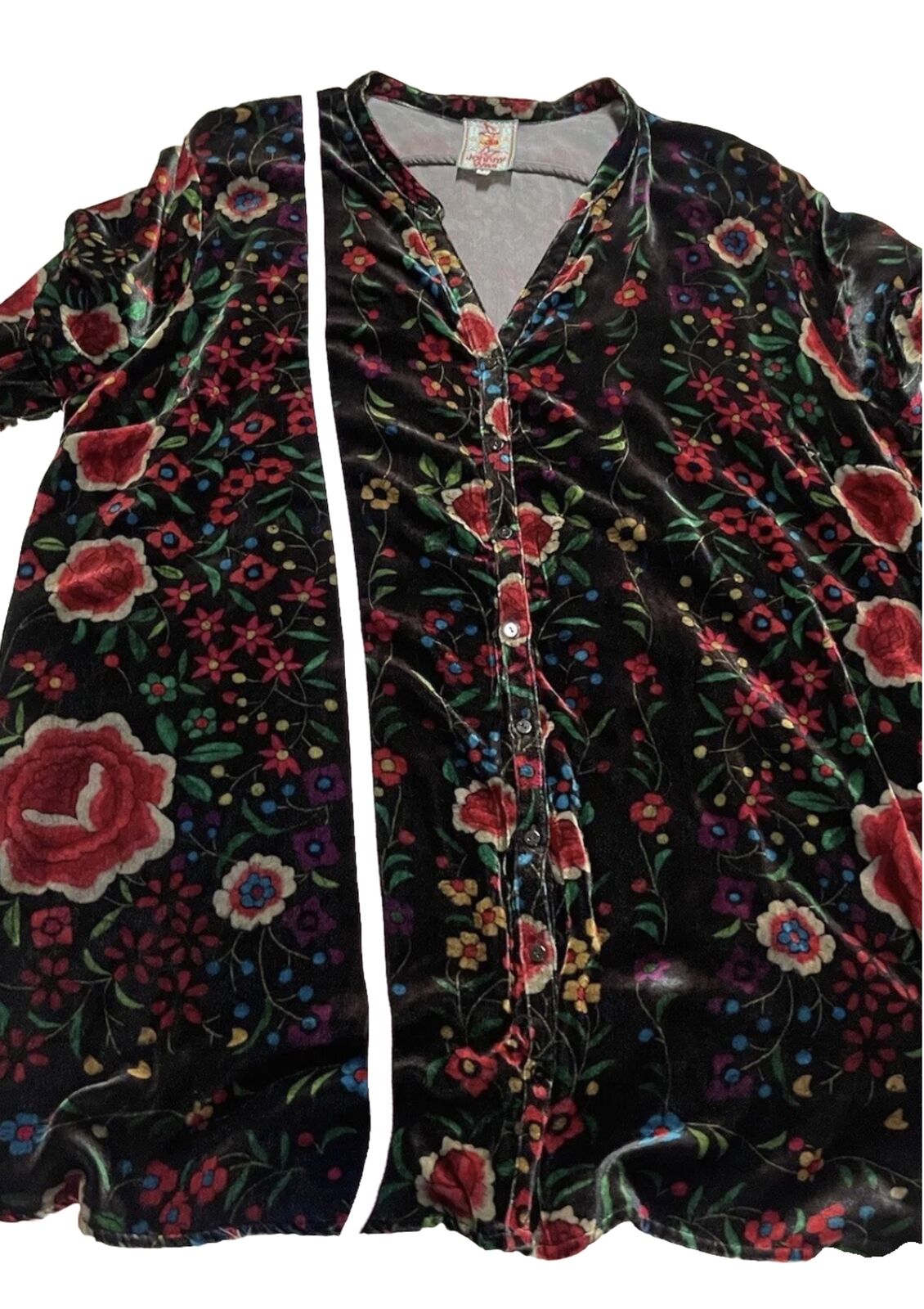 Johnny Was Sz 3X 3XL Velvet Floral Long Sleeve Button Up Top or Kimono