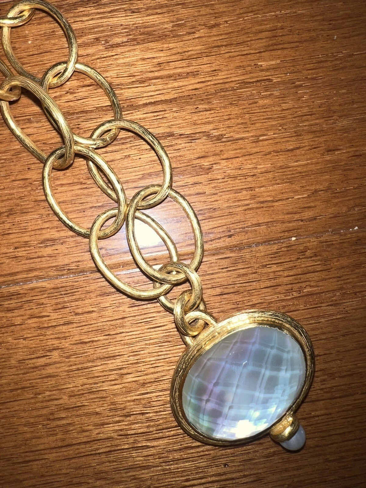 Julie Vos Statement Necklace Iridescent White Pendant 24k Plate Toggle Link Julie Vos