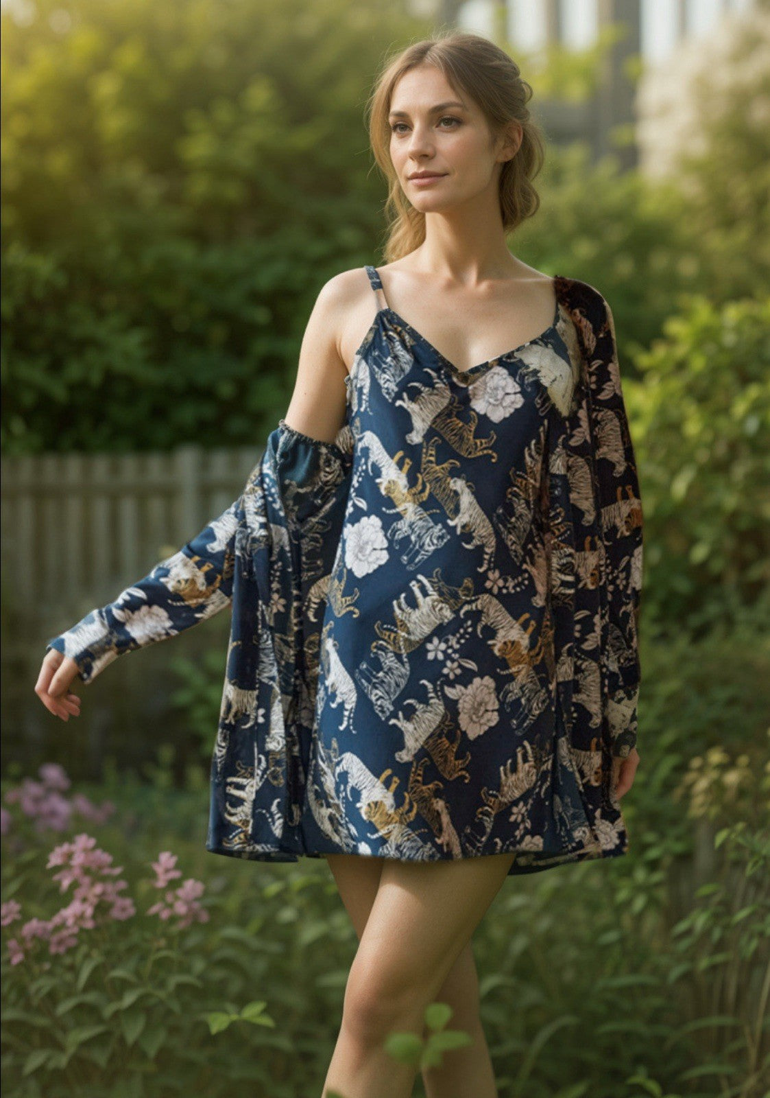 Johnny Was L 100% Silk KIMONO Black Tiger Print Cats Duster Lightweight Jacket Johnny Was