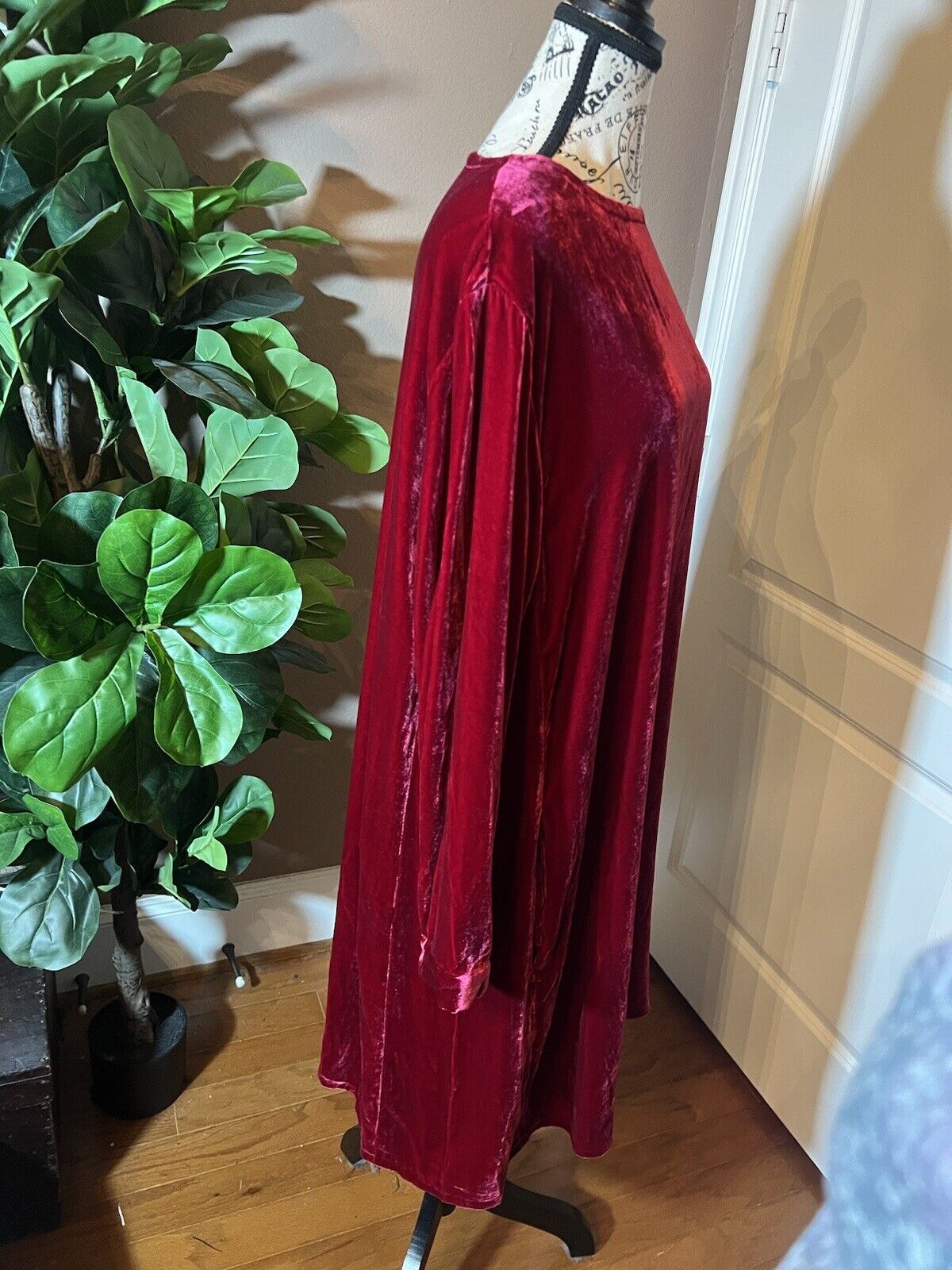 Eileen Fisher Red Velvet MIDI Dress Beautifully Soft L Large  MSRP $398