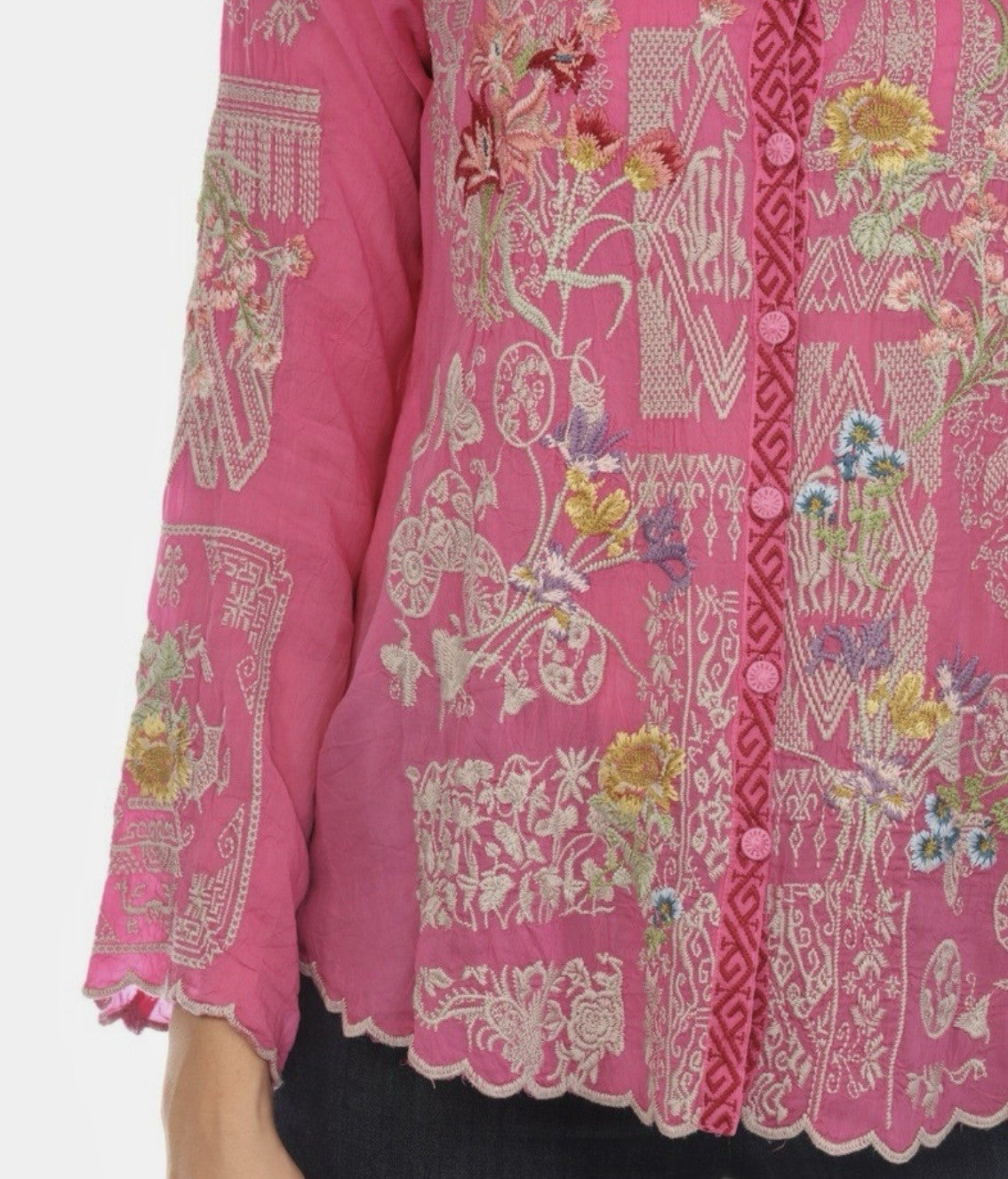 Johnny Was XXL Pink Tunic Top Pink Button Up Blouse Shirt Embroidered Shirt Johnny Was