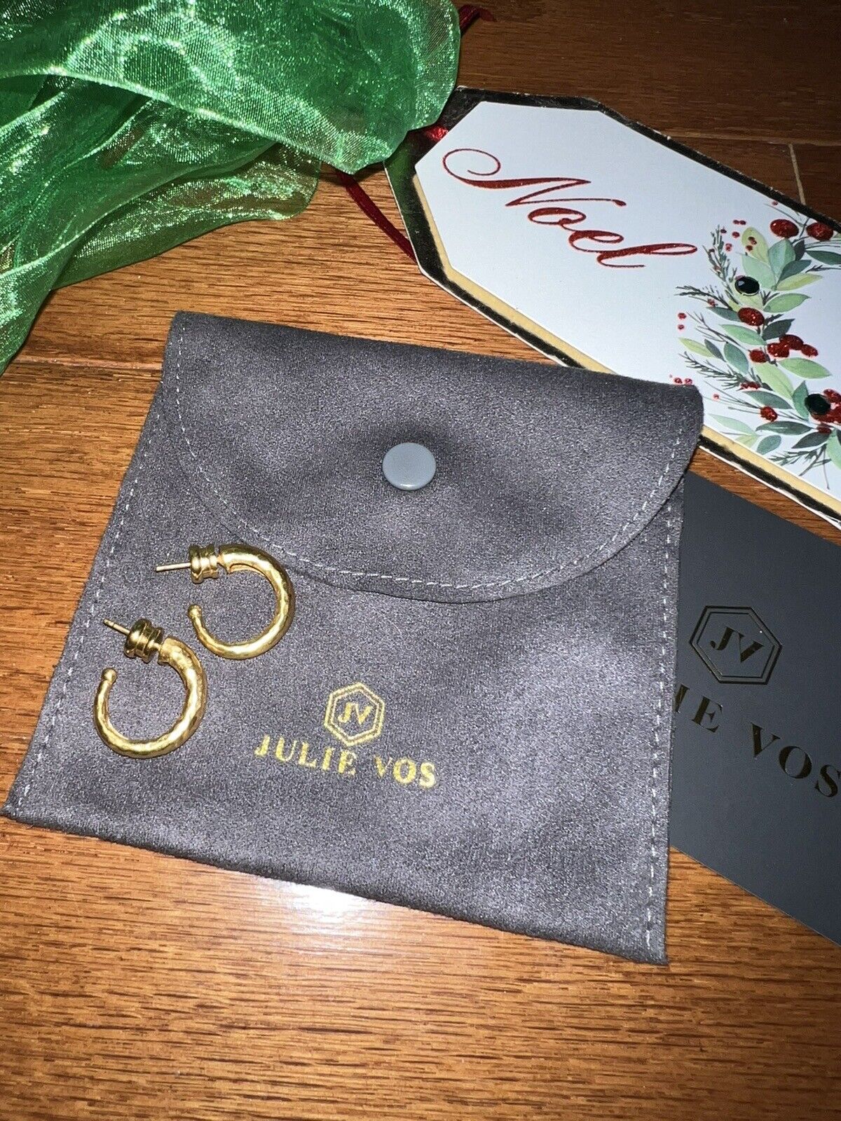 Julie Vos Textured Hoop Earrings 24k Gold Plated Classic  RETIRED NWOT