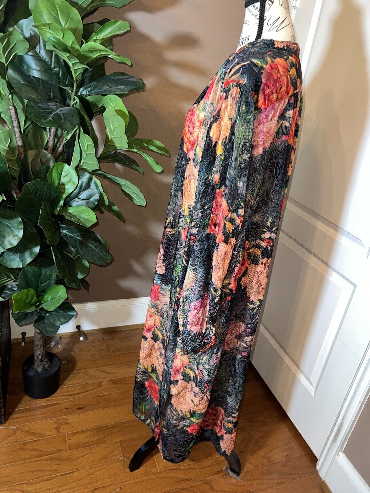 Johnny Was 1X XL Burnout Velvet Long Dress Kimono Duster Wrap Button Up