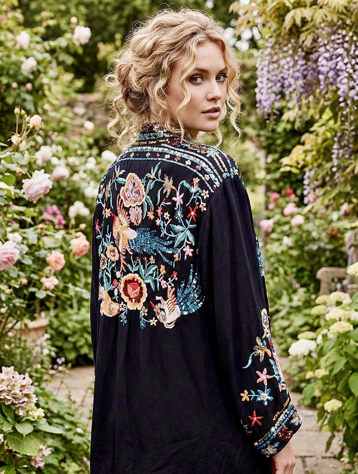 Johnny Was XXL Plus Black Kimono Jacket Coat Sequins Sequin $528 Retail LUXE Johnny Was