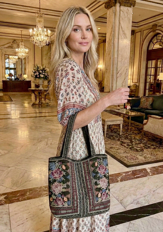 Johnny Was Large Grey Velvet Hobo Bag Tote Purse Embroidered Crossbody Johnny Was