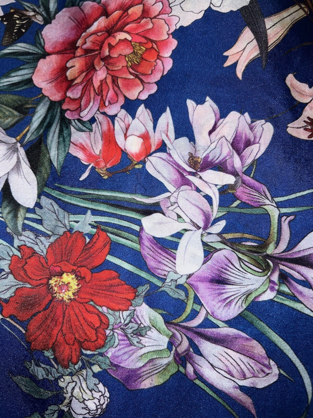 Johnny Was 100% Silk L Blue Tunic Top Cool Lightweight BOHO Flowers Butterflies Johnny Was