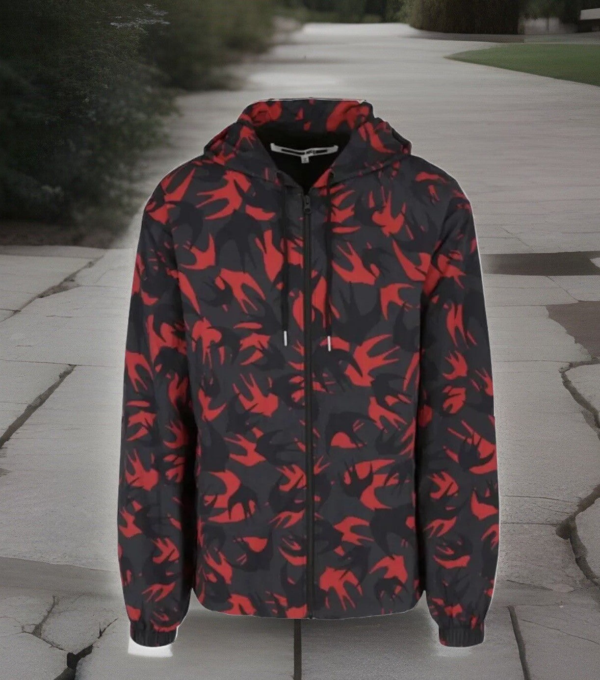 48 Alexander McQueen MCQ Red & Black Swallow Parka Jacket Hoodie Coat $620 Alexander McQueen