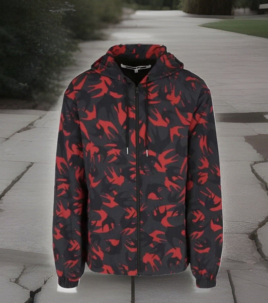 48 Alexander McQueen MCQ Red & Black Swallow Parka Jacket Hoodie Coat $620 Alexander McQueen