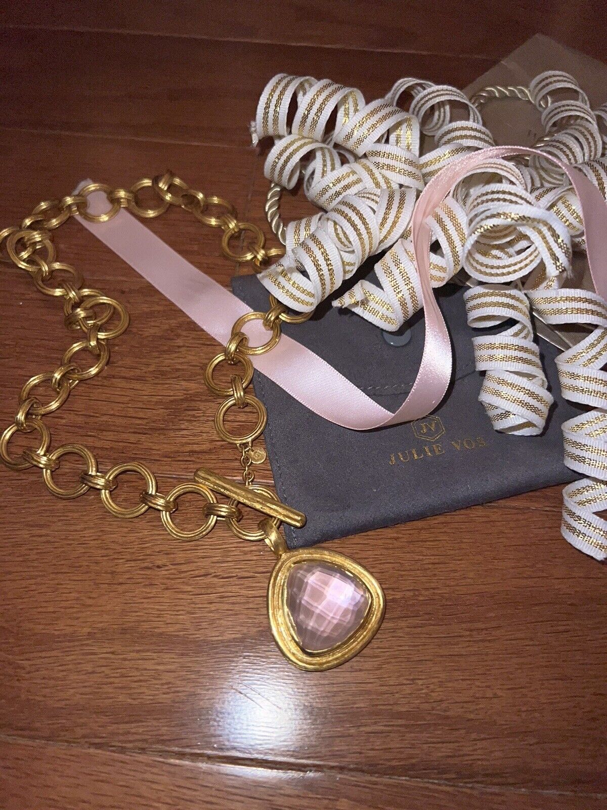 Julie Vos Pink Iridescent & 24k Gold Plate Statement Necklace