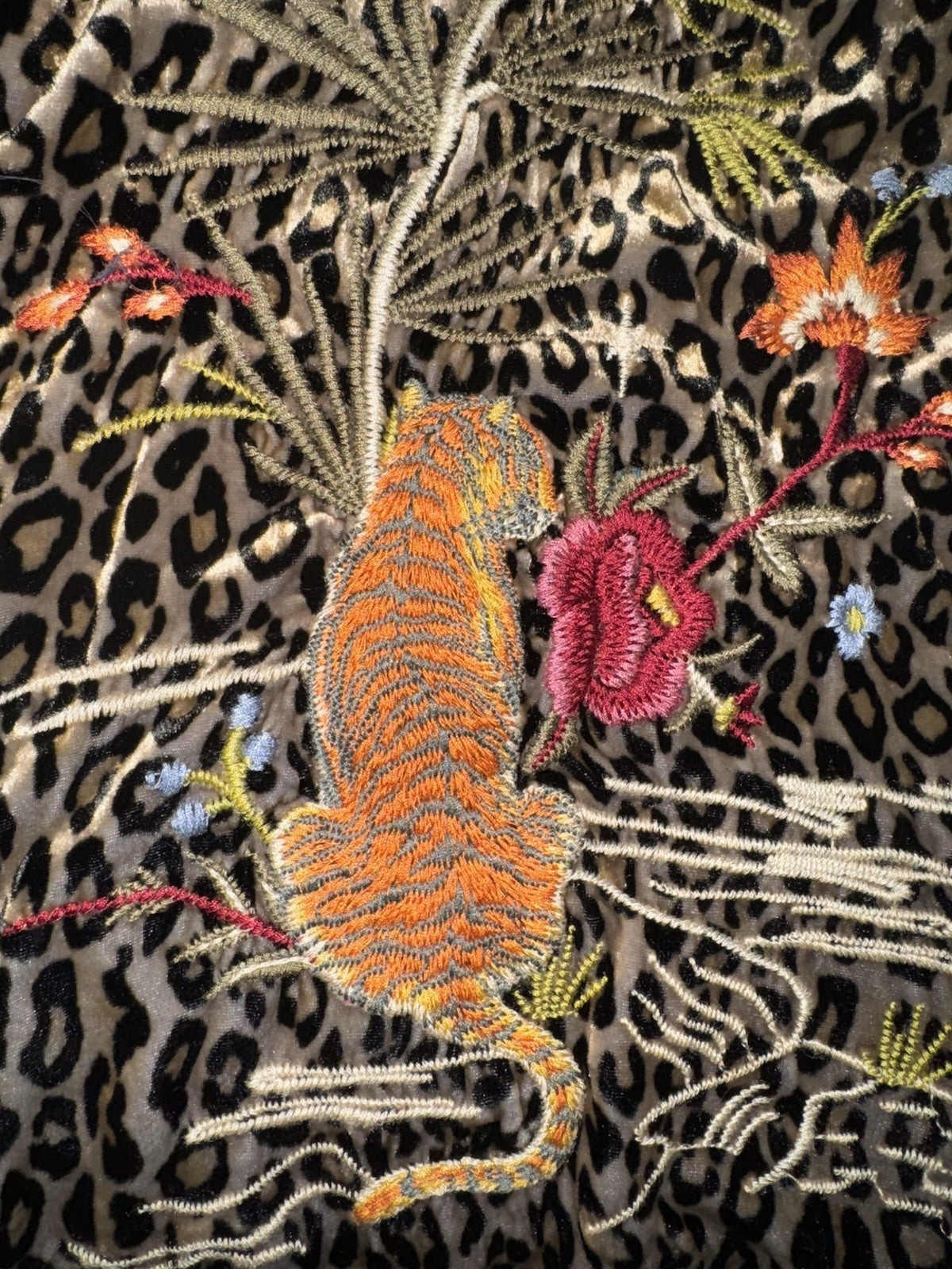 Johnny Was L Leopard Print Velvet Long Kimono Duster Coat Jacket Embroidered Johnny Was