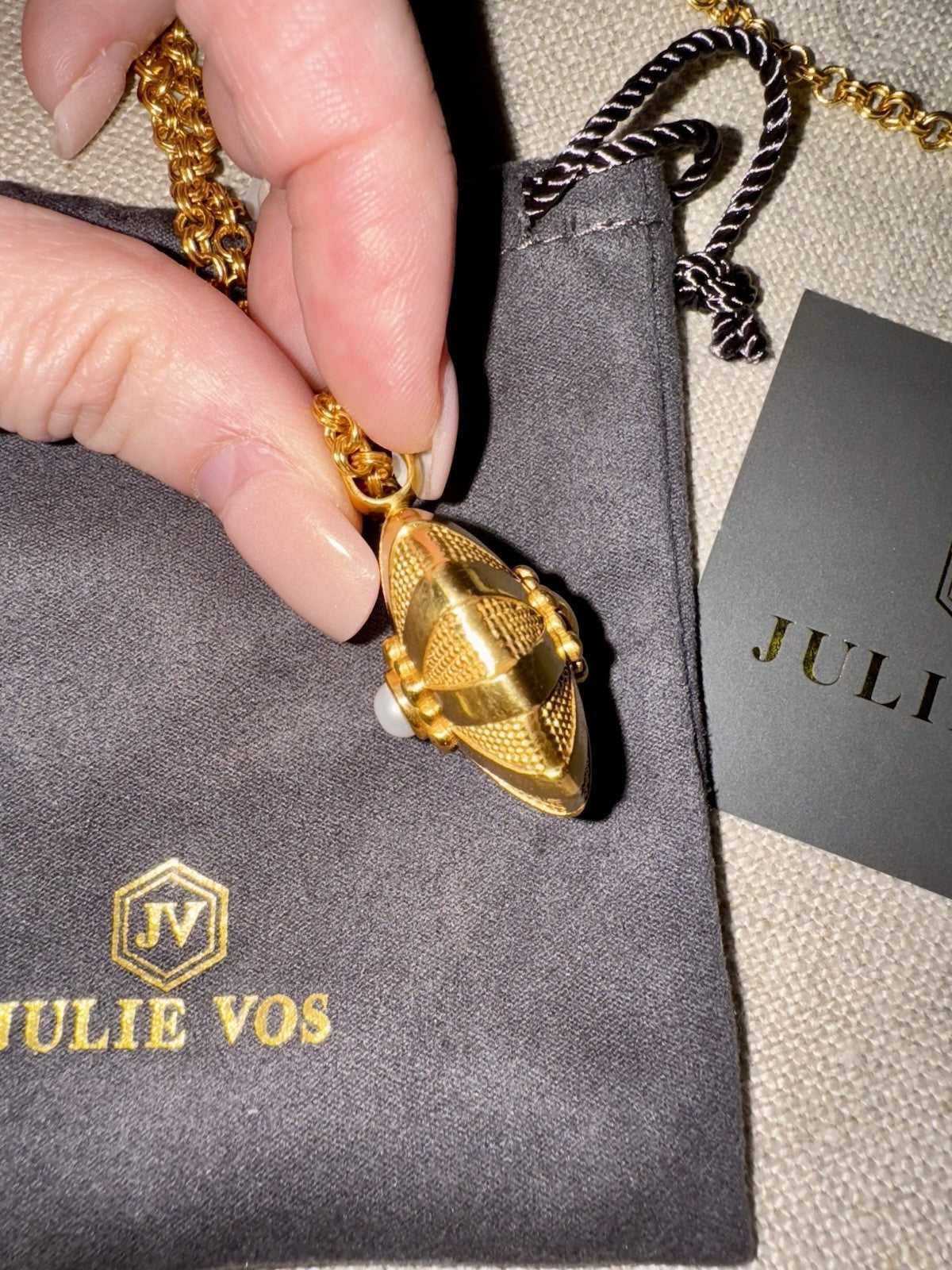 Julie Vos Pearl Statement Necklace Link & 3D Pendant 24k Plated $395 Retail Julie Vos
