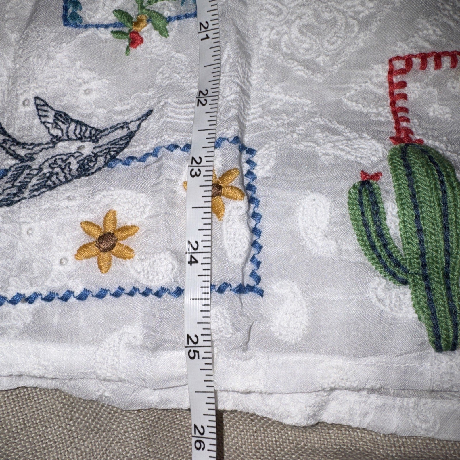 Johnny Was 1X Plus White Cotton Button Up Shirt Tunic Top Blouse Embroidered Johnny Was