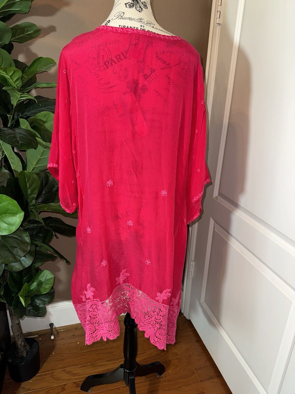 Johnny Was 3X Barbie Pink Tunic Top Mini Dress Eyelet Lace Watermelon Red