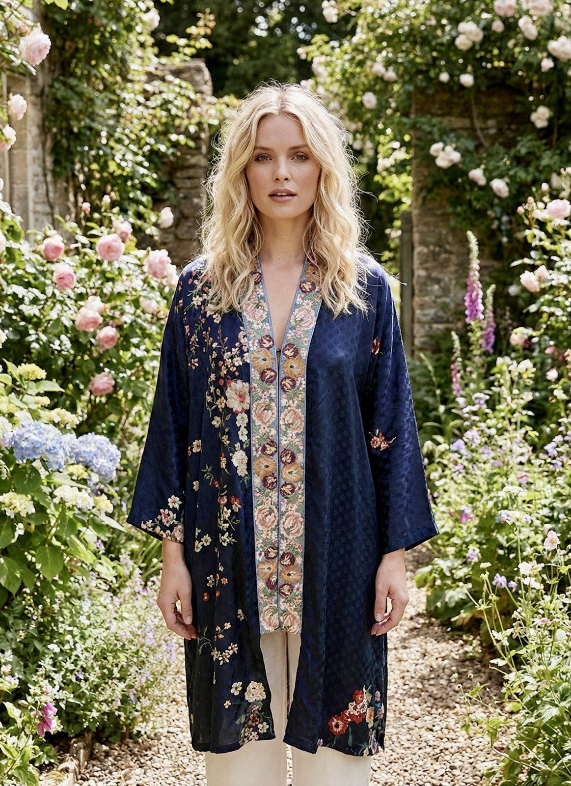 Johnny Was 1X Velvet & Silk Kimono Wrap REVERSIBLE Jewel Tones Floral Jacket Johnny Was