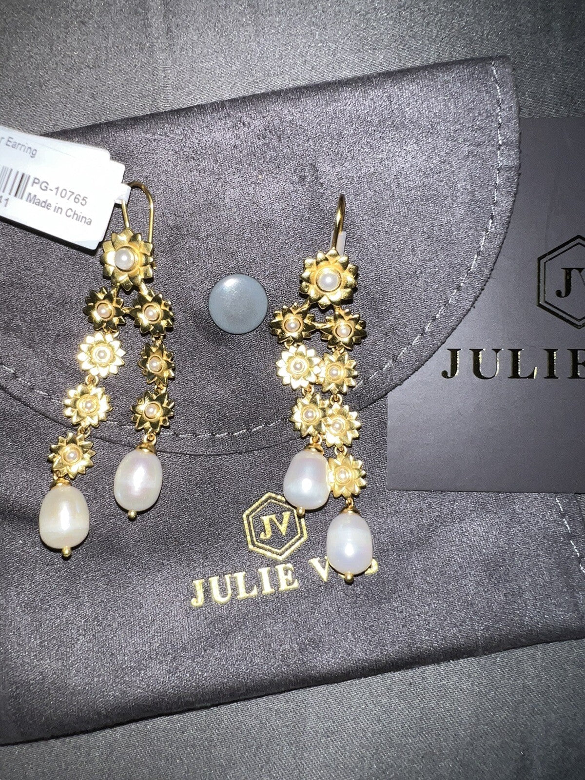 Julie Vos Flora Chandelier Drop Earrings 24k Gold Plated & Pearls Julie Vos