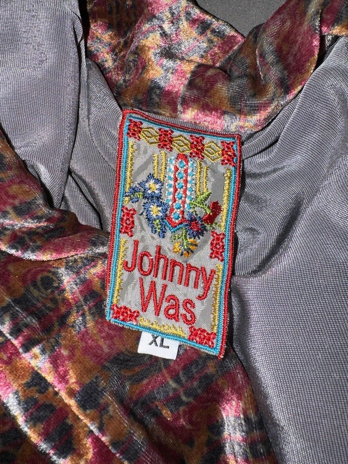 Johnny Was XL Black & Red Velvet Kimono Wrap Cardigan Jacket Gorgeous Color