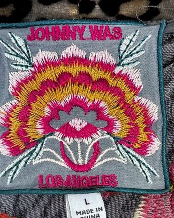 Johnny Was L Leopard Print Velvet Long Kimono Duster Coat Jacket Embroidered Johnny Was