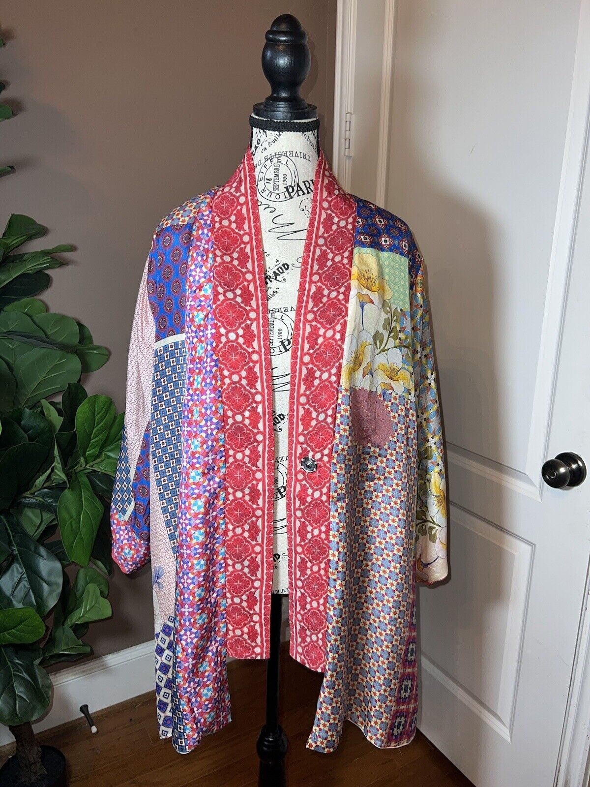 Johnny Was Silk REVERSIBLE Floral Kimono  XL 1X Embroidered & Pockets