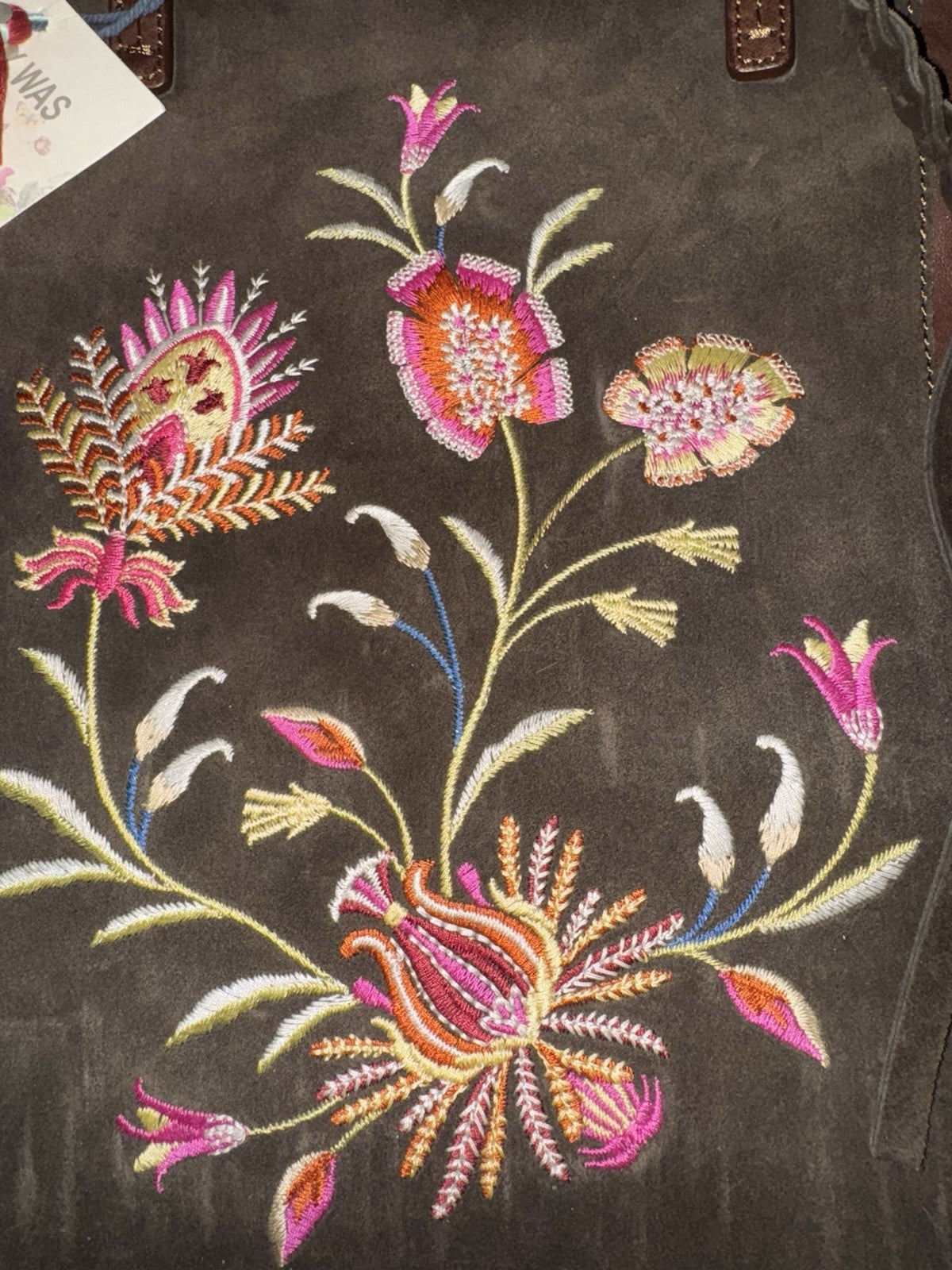 Johnny Was Dark Chocolate Brown Leather & Suede Bag Purse Tote Hobo Tassels Johnny Was