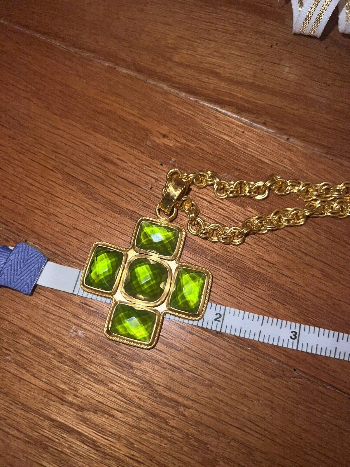 NEW Julie Vos Green & 24k Gold Plate Statement Long Cross Necklace NWT