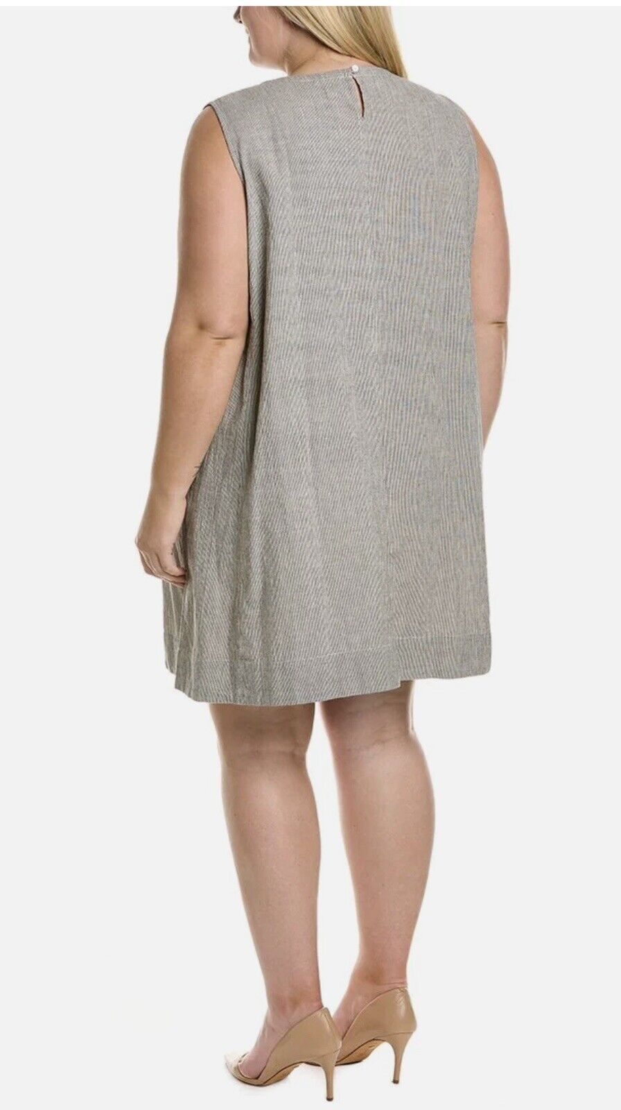 Eileen Fisher Graphite Organic Linen Pinstripe Tunic Dress Size 1X  $318