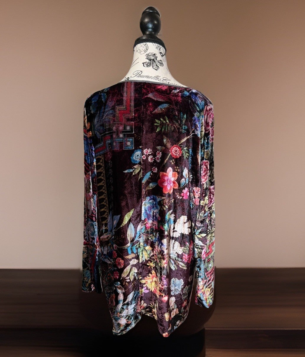 Johnny Was XL Floral Velvet Tunic Top Mini Dress Long Sleeve Lightweight Cool Johnny Was