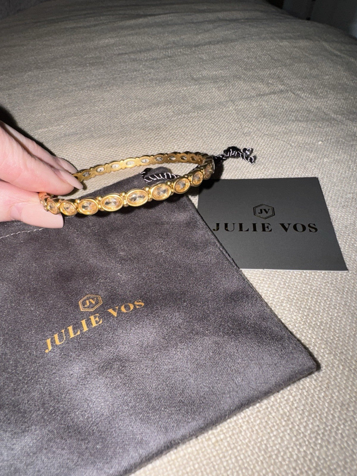Julie Vos Bracelet 24K Gold Plated Clear Crystal Bangle Sz Medium Stacking Julie Vos