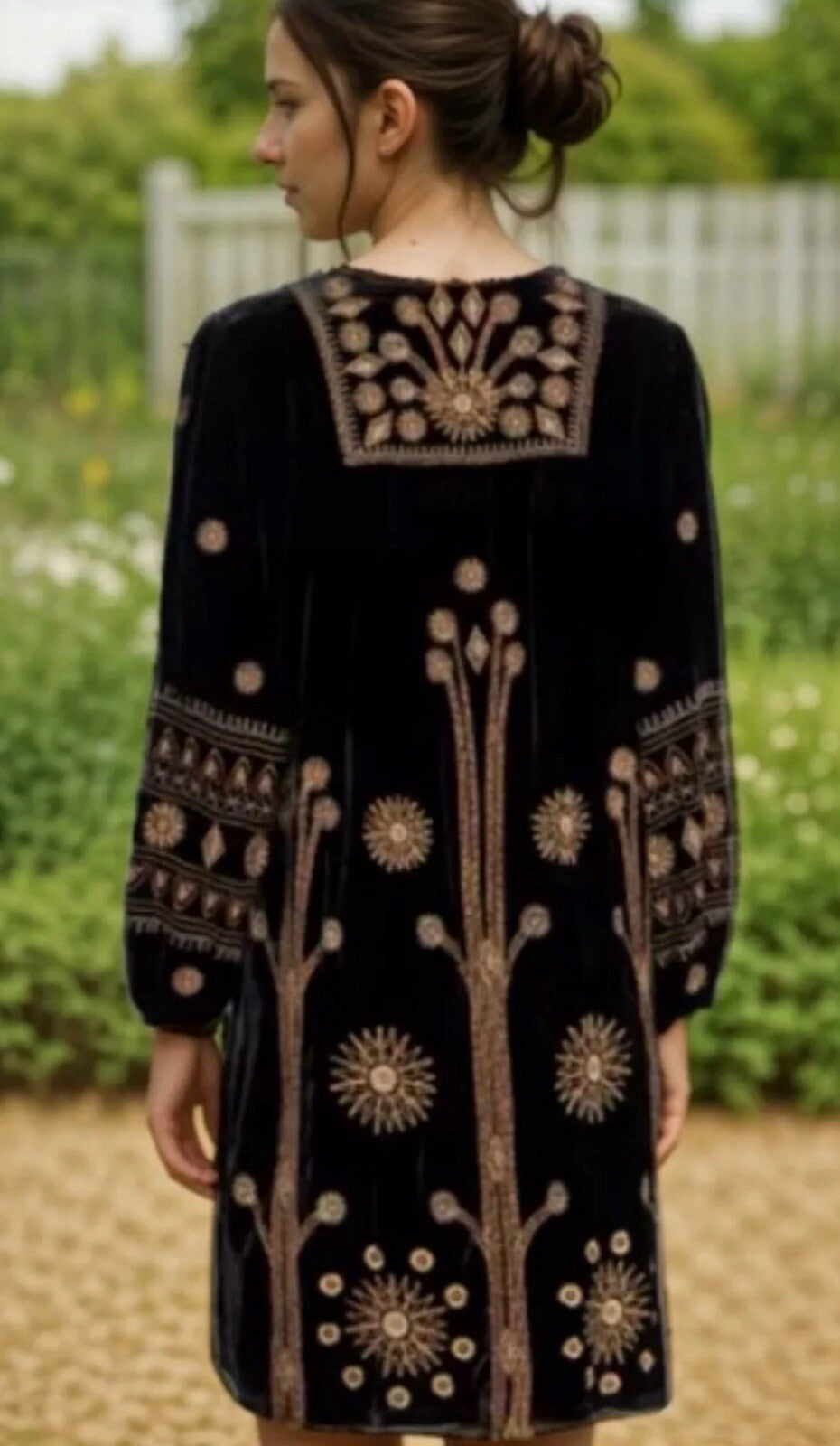 Johnny Was Large Black & Gold Velvet Shift Mini Dress Tunic Top $528 Retail Johnny Was