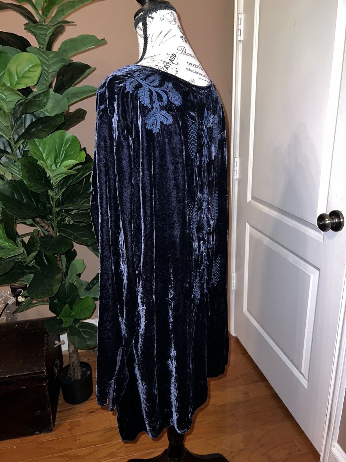 Johnny Was 2X 2XL Midnight Blue Velvet Tunic Top W/ Kimono Sleeves Great Length!