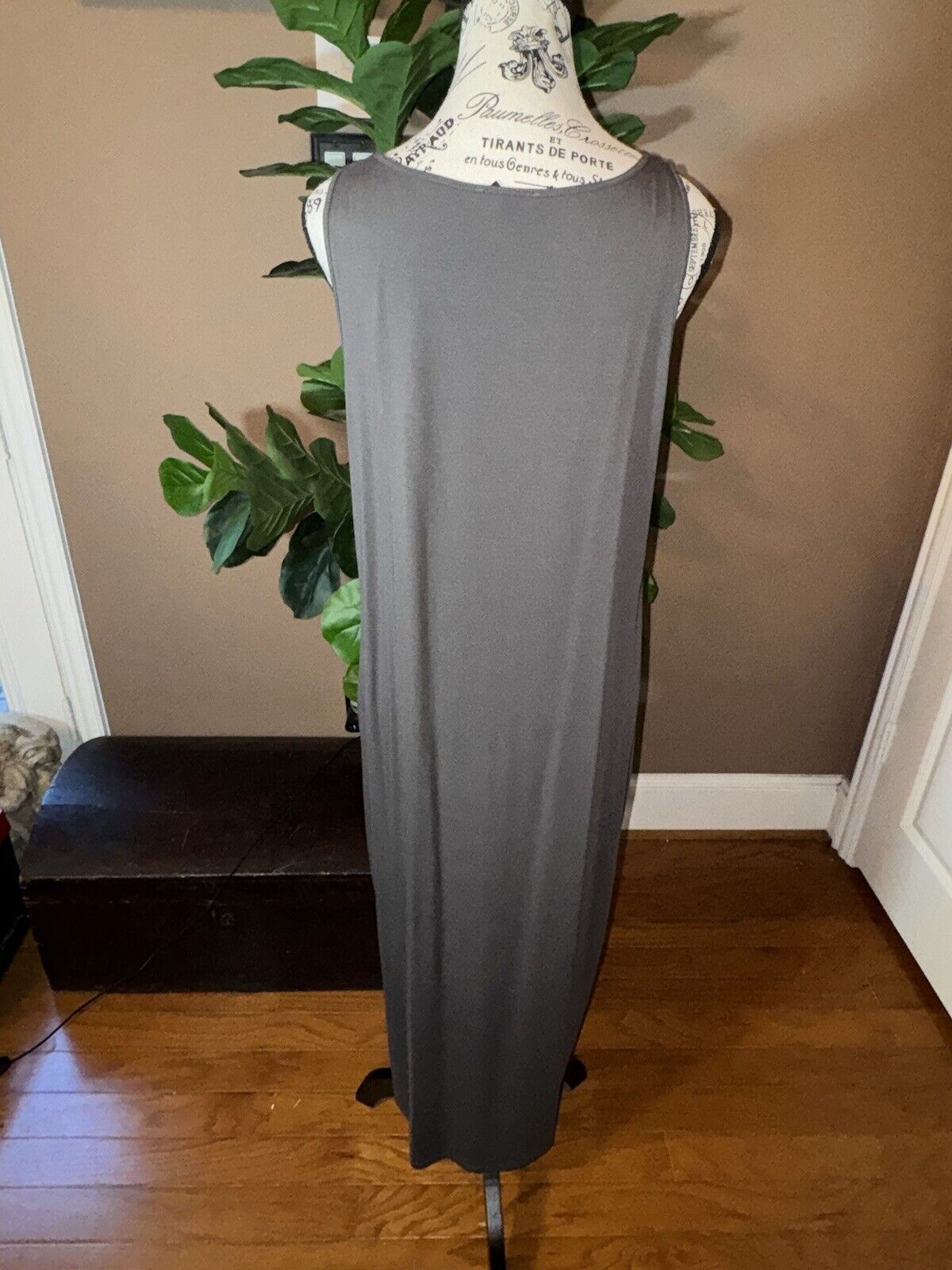 Eileen Fisher Viscose Mushroom Brown Maxi Dress Sz L Large